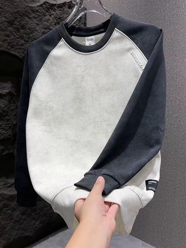 Koreanischer Stil Herren Tie-Dye Farbblock Rundhals Hoodie für Frühling & Herbst - Jugendlicher Lässiger Leichter Luxus Pullover