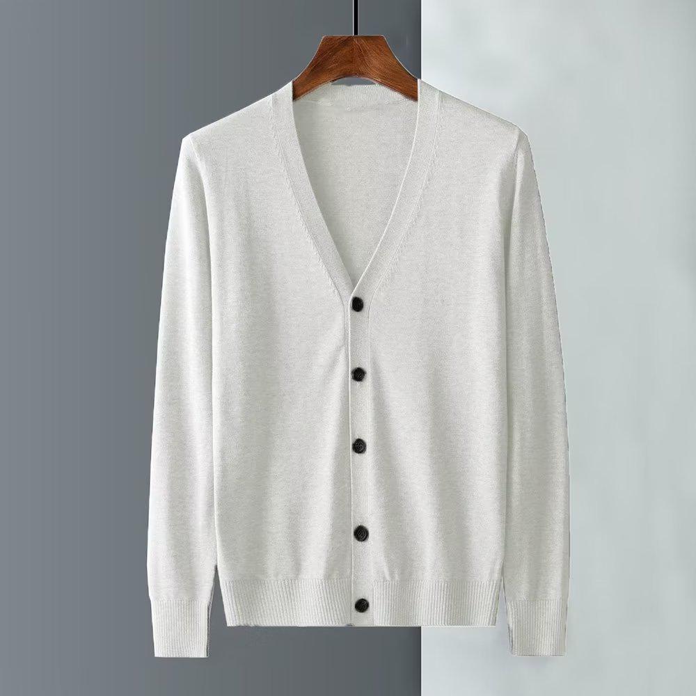 Men's V-Neck Knitted Cardigan - Business Casual Solid Sweater Jacket for Spring & Autumn.