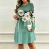 Women's V-Neck Long Sleeve Floral Print Dress with Pockets for Casual Wear