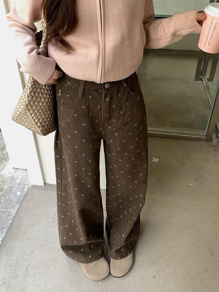 

Retro Floral High Waist Wide Leg Pants for Women - Spring 2026 Collection L