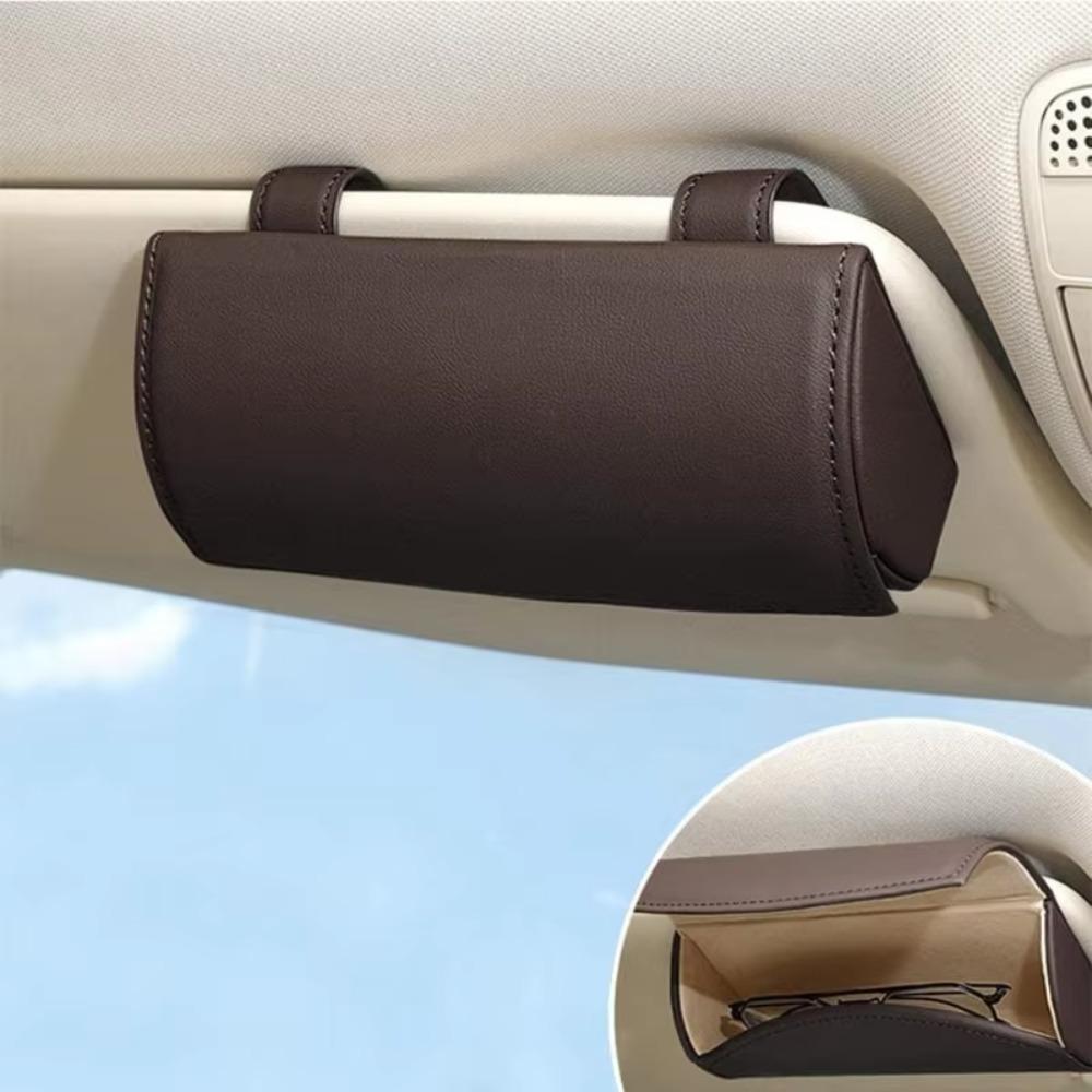 Leather Auto Organizer Box Beige Color Car Visor Accessories Portable Sunglasses Holder  Woman Man