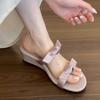 Women's Slope Slippers Summer New Round Head Open Toe Butterfly Knot Soft Sole Anti-slip Wear-resistant Sandals