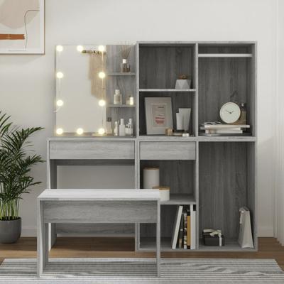Vidaxl Dressing Table Set with LED Lighting, Sonoma Oak Grey