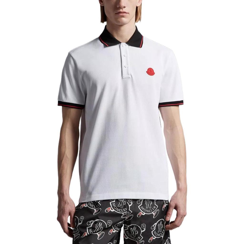 Moncler SS23 Color Block Logo Patch Short Sleeve Polo Shirt Men tops White I10918A0001284454001
