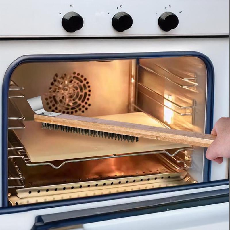 1 Pcs Portable Pizza Oven Long Wood Handle Cleaning Brush Easy Cleaning Hard Bristles Grill Brush For Pizza Oven Grill Cleaning