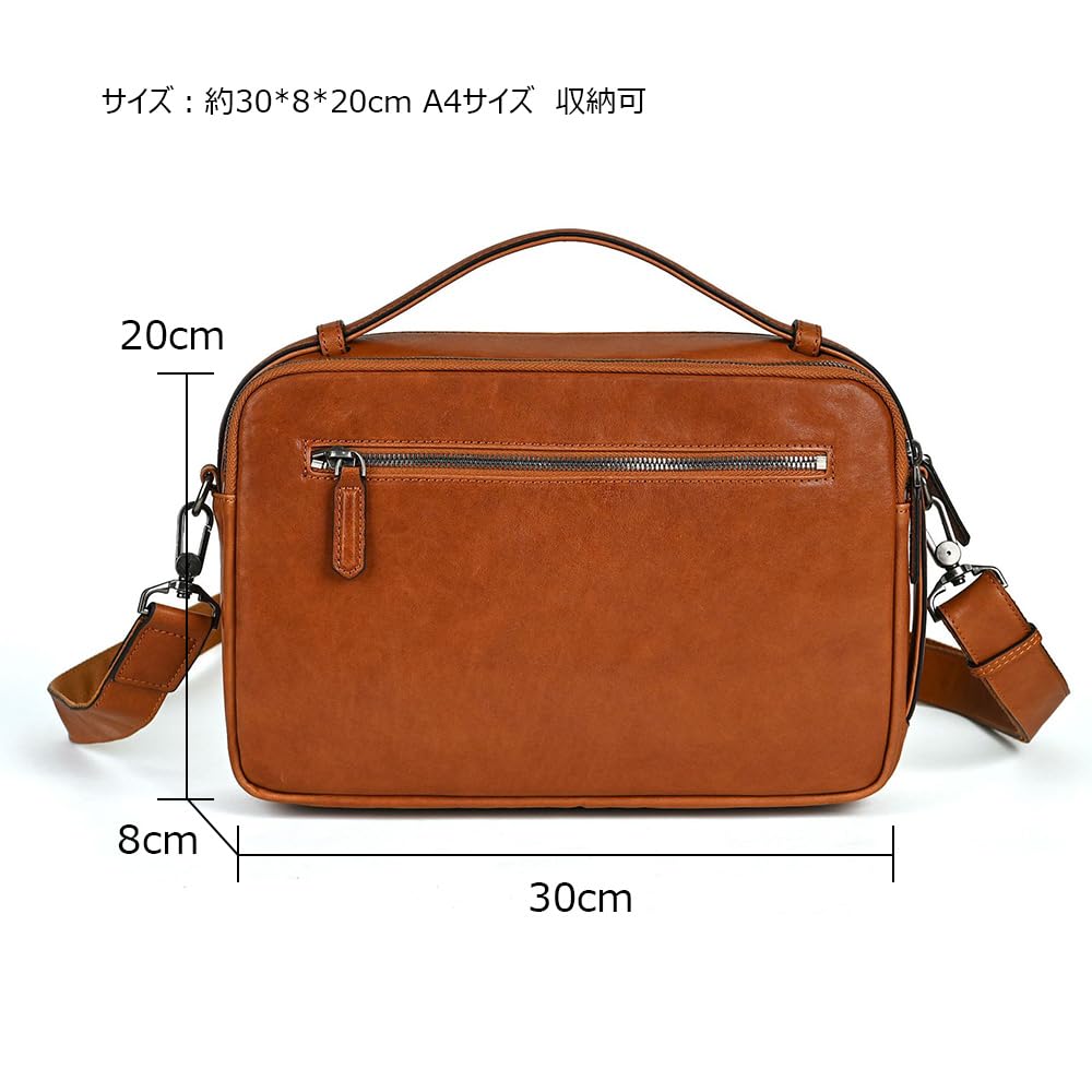 Whatna Antique-Style Tanned Natural Cowhide Leather Men's One-Shoulder Tote Bag, Clutch Bag, Handbag, Crossbody Bag, Two-Compartment A4 Size Bag,