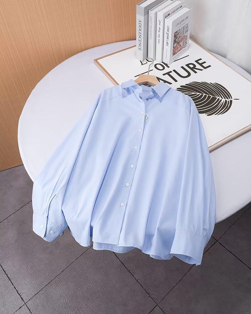 

Женская весенне-летняя рубашка свободного кроя с длинным рукавом и отложным воротником от BM&MD&ZA 32 синий