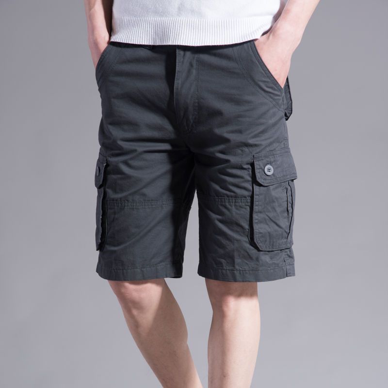 

Summer Men Cotton Loose Cargo Shorts Streetwear Fashion Male Clothes Claret 4 Pockets Straight 5 Points Thin Casual Short Pants 30 сірий