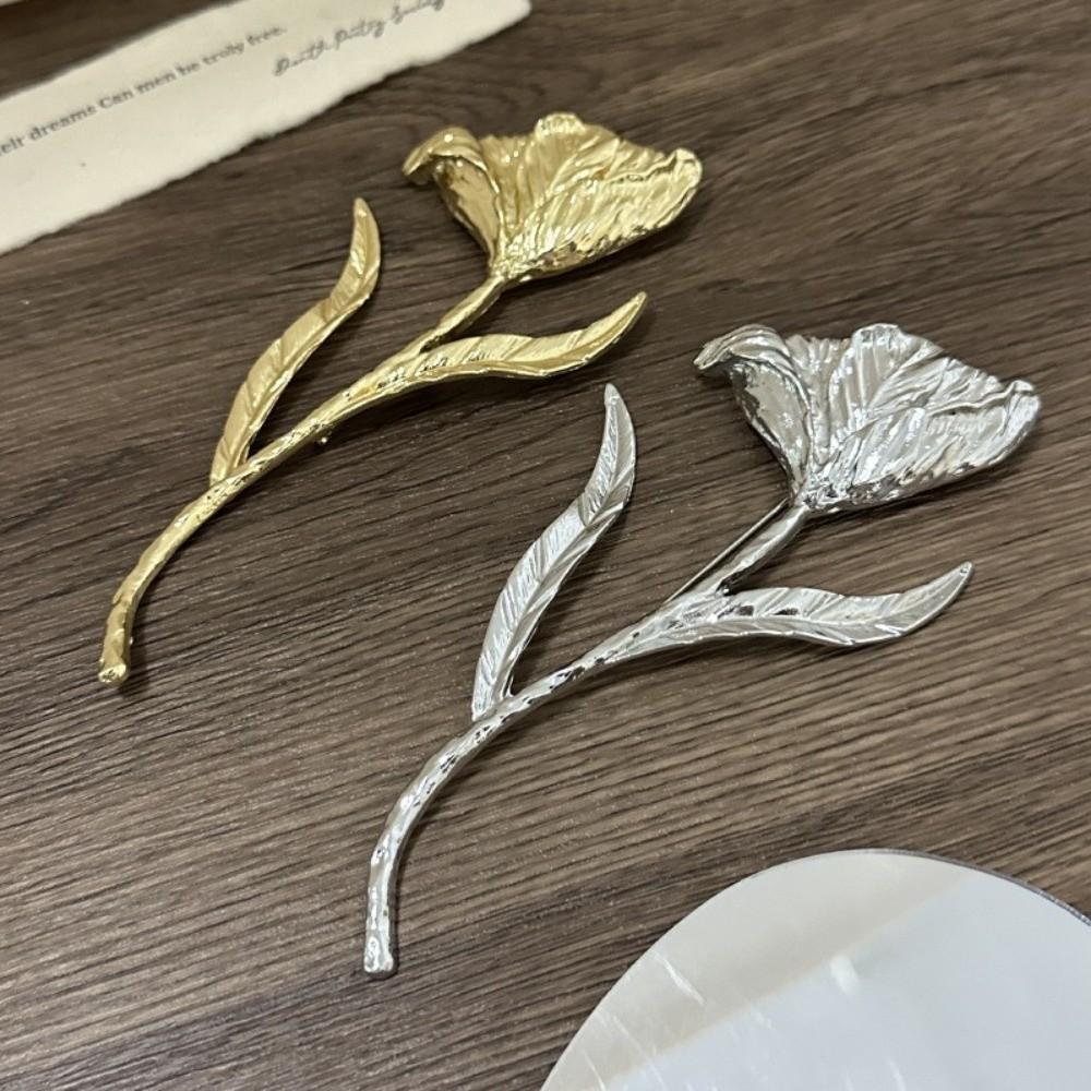 Vintage Large Vintage Brooch Leaf Shape Metal Flower Brooch Flower Pattern Show Jewelry Women Girls Jewelry