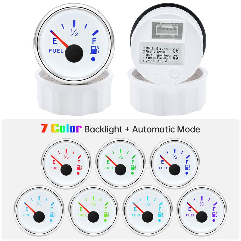 52mm Fuel Level Gauge + Fuel Level Sensor 240-33ohm With 7 Color Backlight 12V~24V For Car Digital Fuel Gauge Boat customized