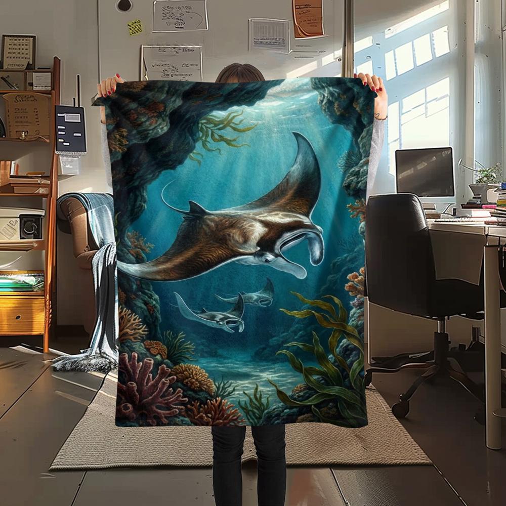 1PC Floral Water Scene Print FlAannel Blanket, High quality Comfortable for All Seasons, Home Decor, Warmth and Comfort