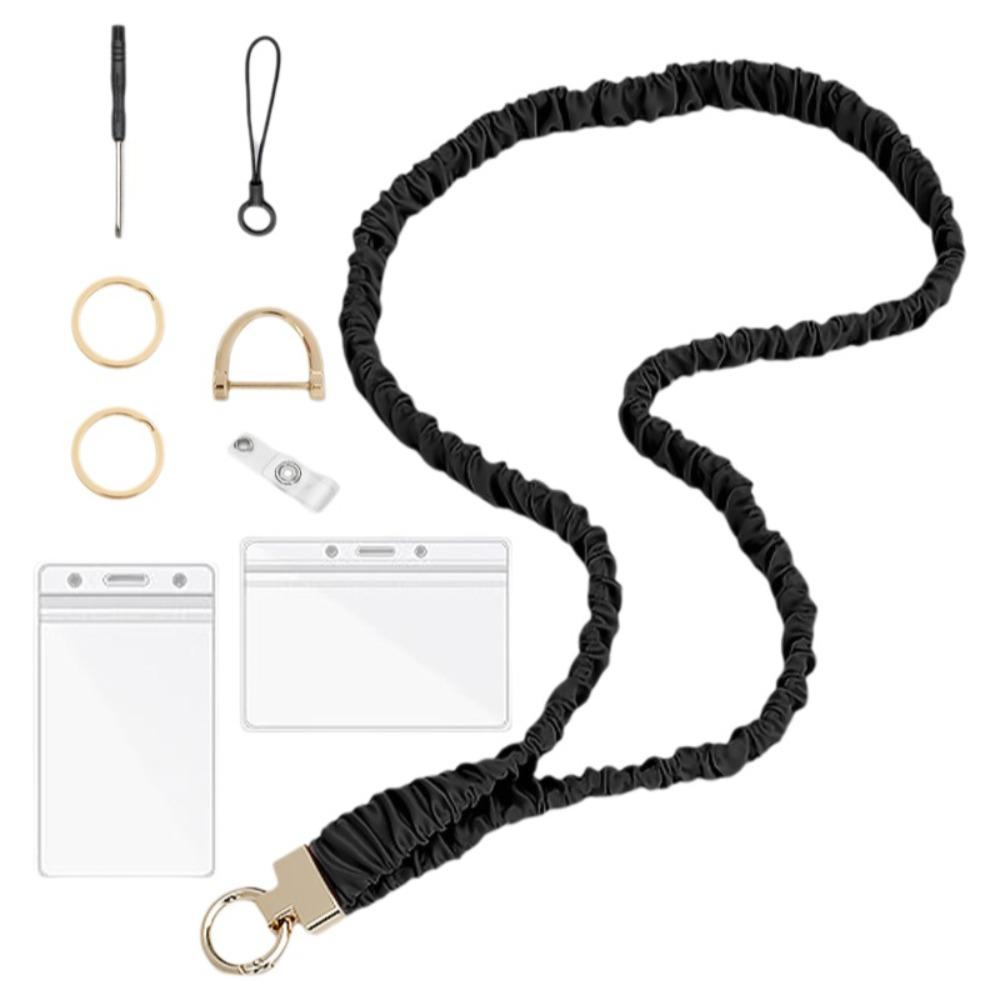 

Adjustable Elastic Material ID Badge Lanyard Luxury Female Keychain Teacher Women Nurses Black Set 1