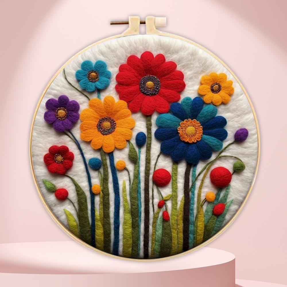 CHENISTORY Felt Painting DIY Wool Embroidery Kit Funny Floral Craft Painting DIY Wool Needle Felt Picture Kit Gift Artwork New