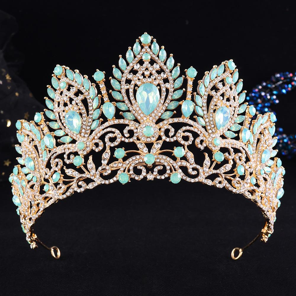 DIEZI Baroque Opal Crystal Flower Tiara For Women Girls Party Luxury Bridal Bride Rhinestone Crown Hair Accessories Jewelry