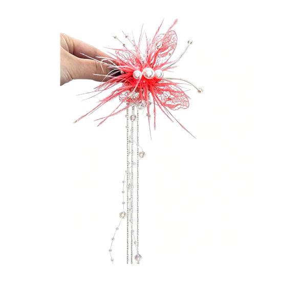 

Women Hairpin Imitation Pearl Feather Butterfly Decor Hair Clip with Beads Tassel Sweet Hair Accessories красный