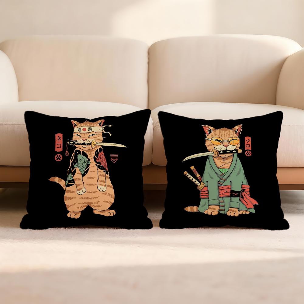 Japanese Style Cat Cushion Cover Home & Car Multi-Scene Pillow Cover - Reversible, Soft & Durable for Daily Use