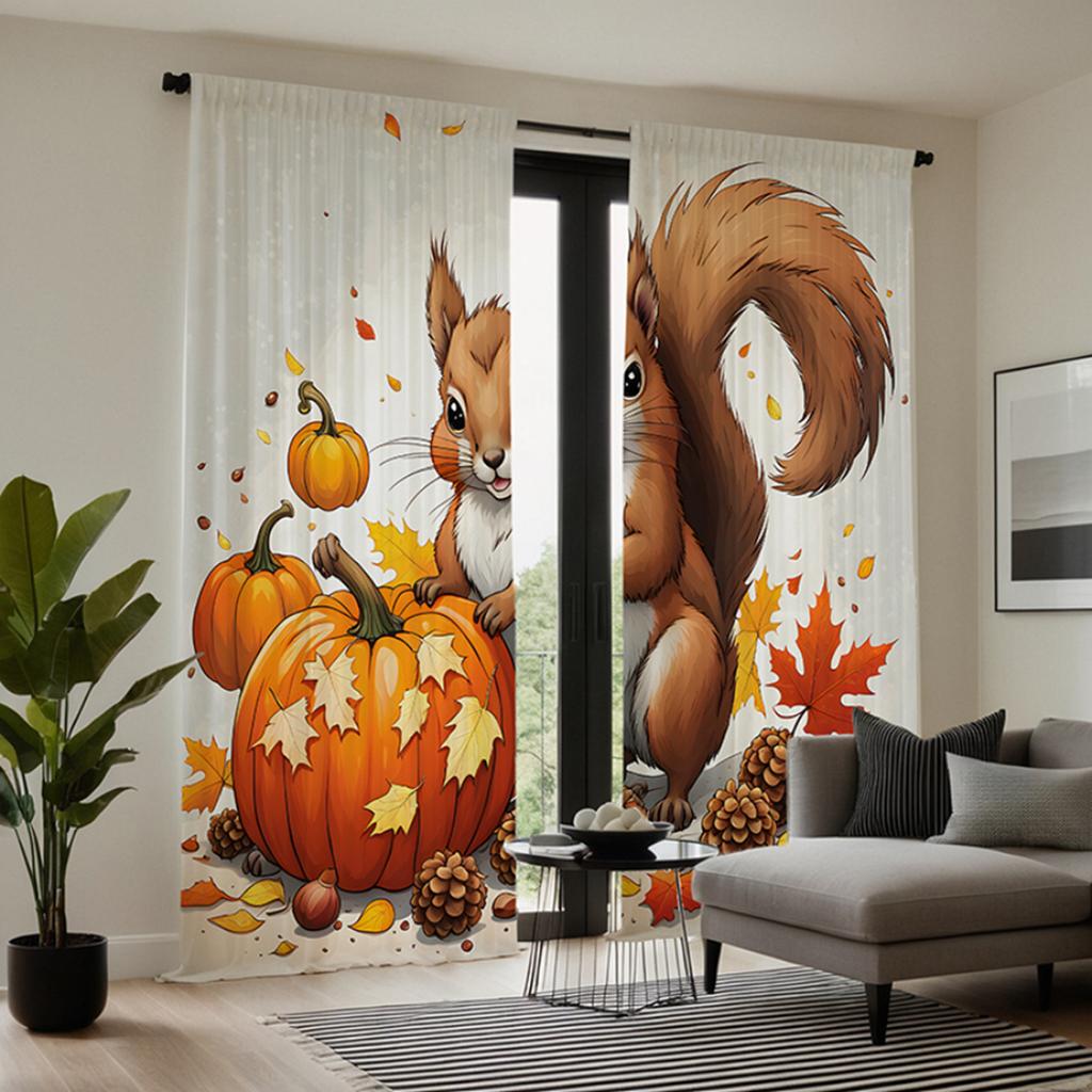 2er-Set HD Thanksgiving Kiefer Kürbis dekorativer Vorhang Gelbe Bindung digital bedruckter Vorhang Heimdekor Stil Dekoration livin