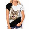 Cute Cat 3D Digital Printed Women's Fashionable Casual Round Neck Short Sleeved T-shirt