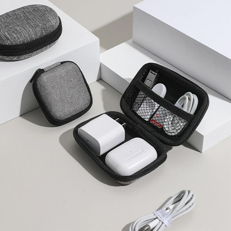 Mini Sacoche de Rangement Portable EVA Pochette Sac de Transport Fermeture Éclair Étui pour Écouteurs Airpod/Téléphone/Accessoires Câble de Charge