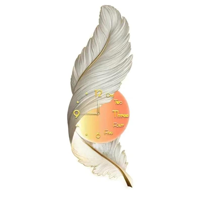 Wall Clock Large Luxury Art Clocks Decor Picture Silent Living Room Wall Feather Decoration Watch Renoj De Pare Home DecorP4M5U3