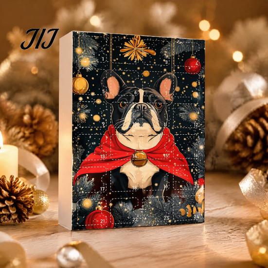 Collectible Dog Ornaments Bulldog Advent Calendar 2026, 24 Days Acrylic Puppy Christmas Countdown Calendar, Decorative Animal Pendant 2D Flat