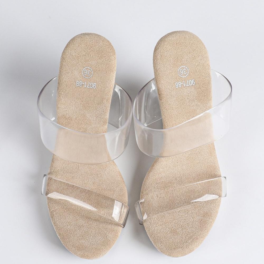 Women's Wedge Sandals - Transparent One-Strap Heeled Slippers Summer, Open-Toe Slip-On Sandals for Outdoor Wear  (LFD-907188-4)
