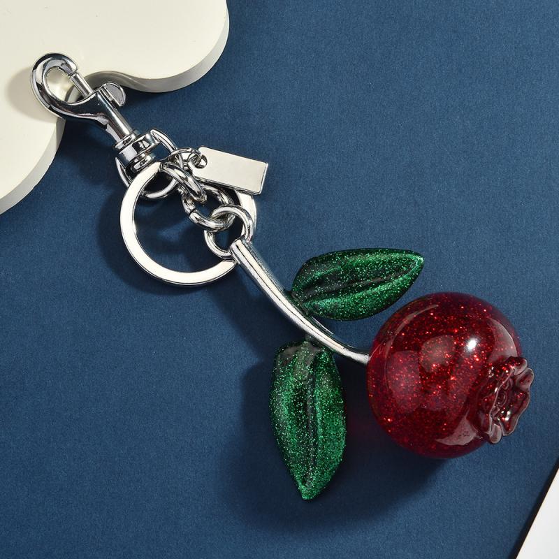Sparkling Cherry Blueberries Pendant Keychain Summer Fruits Cherries Keyring For Women Men Jewelry Bag Pendant Accessories Gift