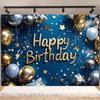 1pc Blue and Gold Birthday Background Fabric Banner Suitable for Birthday Party Decoration and Photography Background