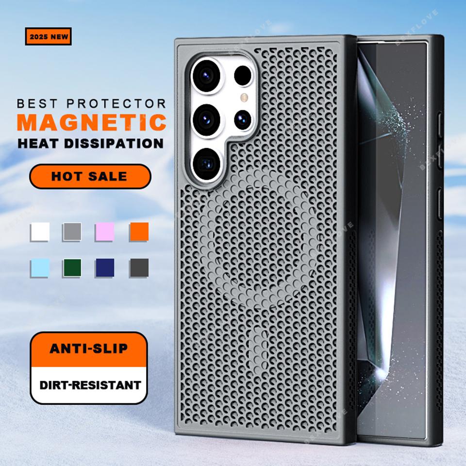 Heat Dissipation Magnetic Phone Case for Samsung Galaxy S22 S23 S24 S25 Ultra Plus S23FE Matte Magsafe Charging Shockproof Cover