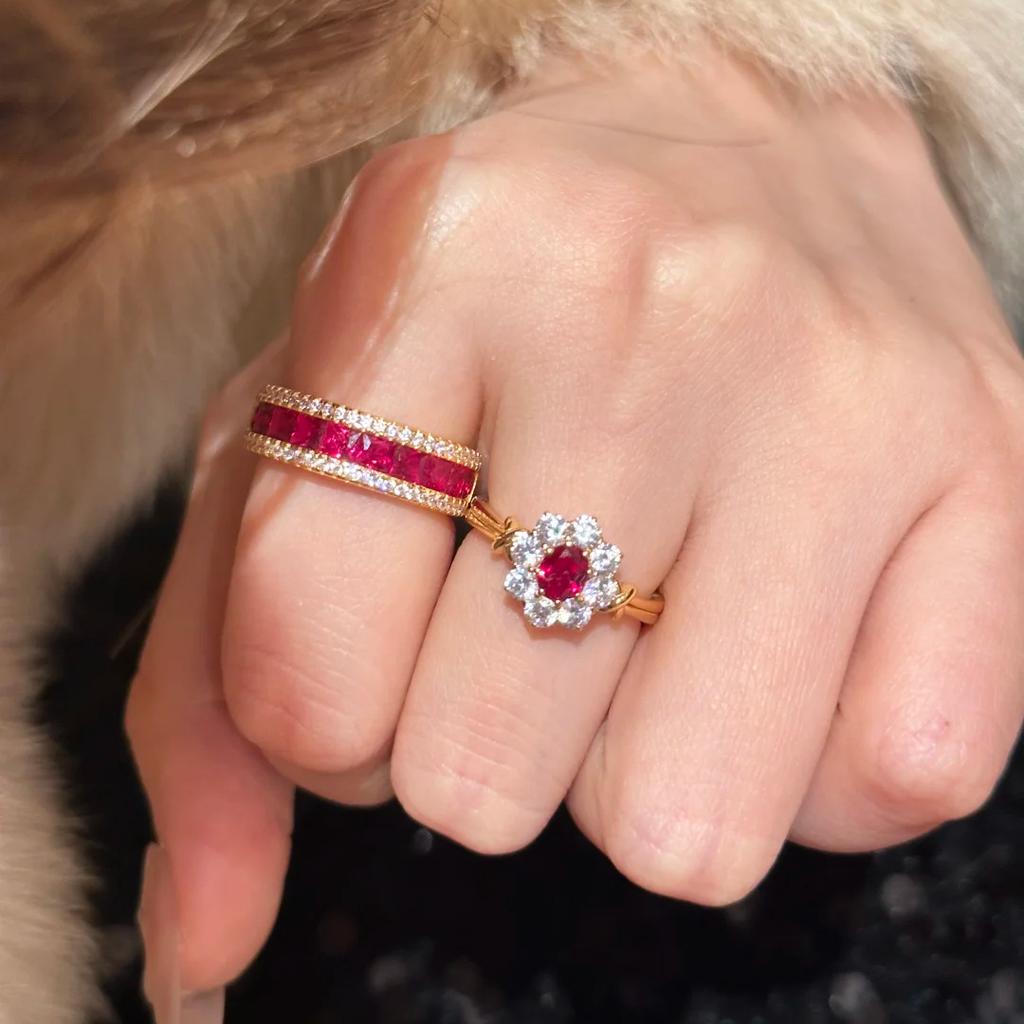 2026 High-end Weaving Design Blue Spinel Ring Light Luxury Red Corundum Earrings Colorful Treasure Set High Carbon Diamond Ear Buckle Women