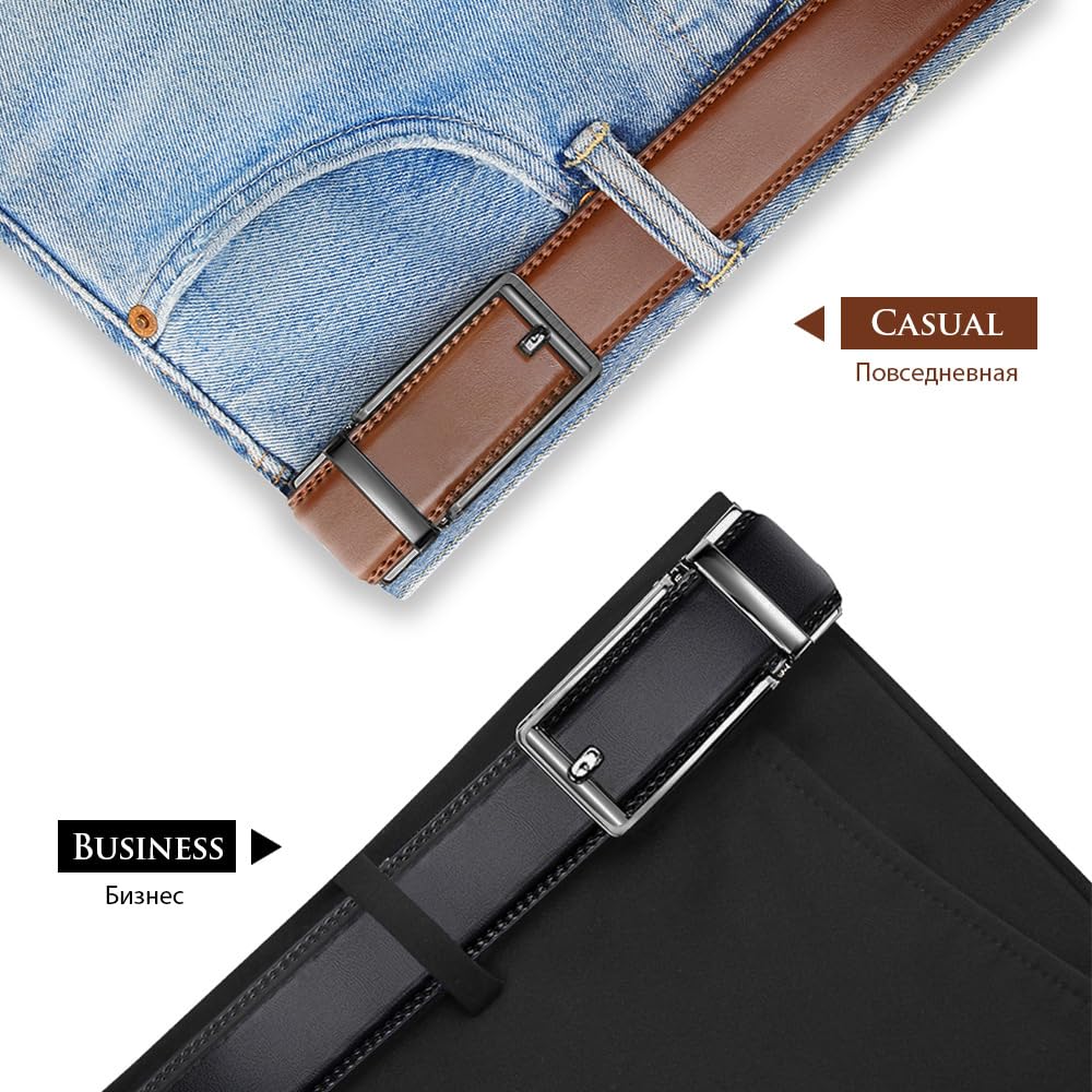 ENJOLT Men's Genuine Leather Belt with Automatic Buckle, Adjustable, BusinessLeisure Belt, Large Size, 105-125cm Length, G5013