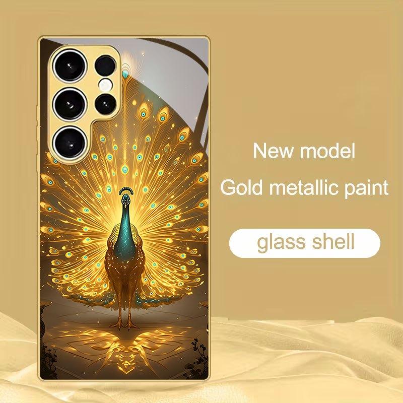 Pfauenfeder-Druck Handyhülle für Galaxy S26 S25 S24 S23 Ultra S22Ultra S20Ultra 56 A72 A73 5G Gehärtetes Glas Schutzhülle