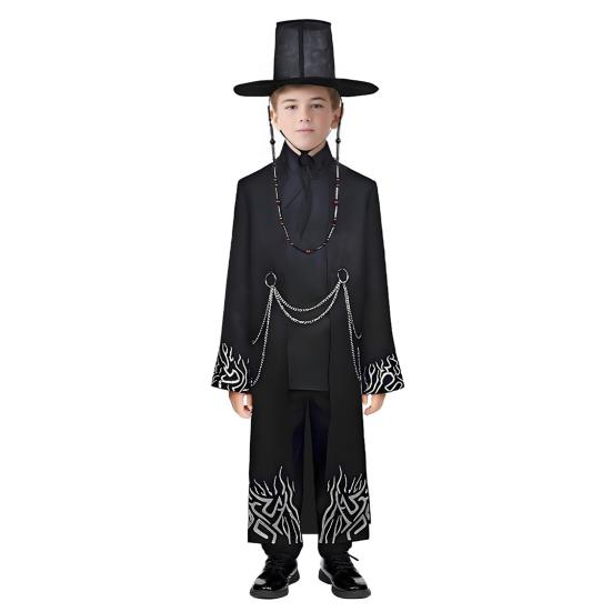 1 Set Black Hunter Costume Set Well-Crafted Traditional Clothing Role-playing Props Coat Trousers Hat Chain