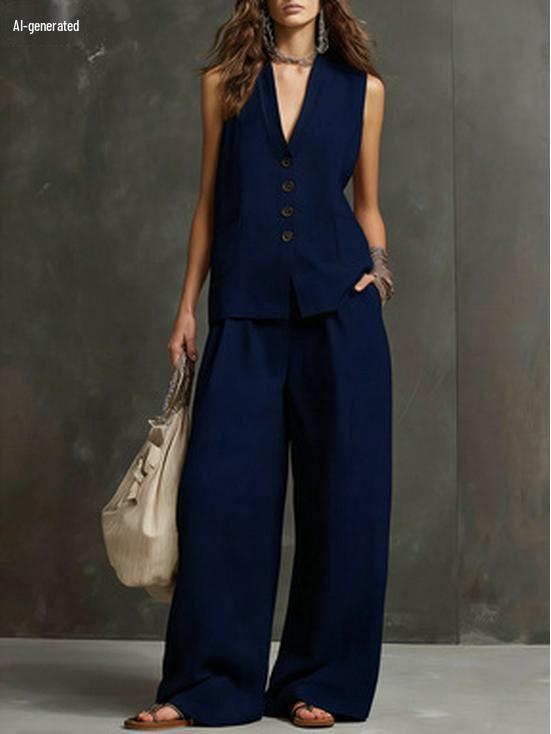2026 European-American Linen Summer Set: Sleeveless Vest + Wide-Leg Pants - Gentle, Effortless Style