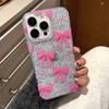 Pink bow for Apple 16 mobile phone case iPhone17promax glitter IMD15 silver foil 13/14 women