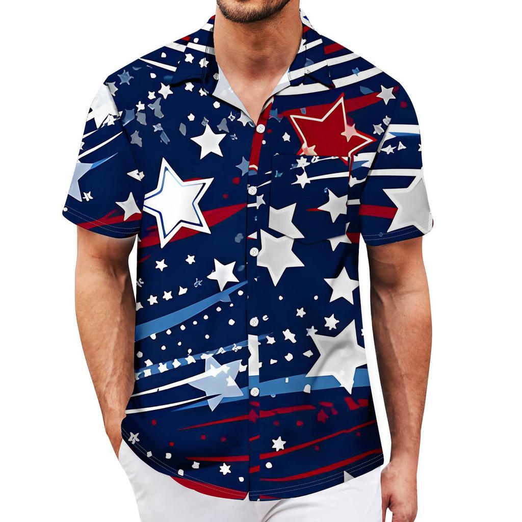 Men's Vintage Button Down Bowling Shirts Short Sleeve Summer Beach Shirt