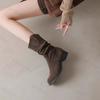 Fashion Vintage Women Cowboy Boots Autumn Winter Outdoor Non Slip Height Increase Shoes Comfortable Fashionable Platform Mid Calf Boots