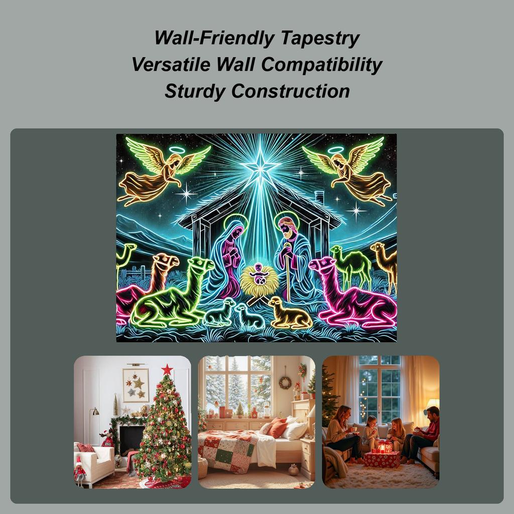 Nativity Tapestry Wall 6x7.5ft UV-Reactive Christmas Festive Decoration Glow In The Dark Festive Backdrop For College Students