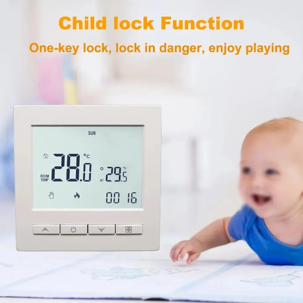 Floor Heating System Digital Thermostat 8.6*8.6*4cm Child Lock Thermostat For Safety Thermostat Child Safety Lock