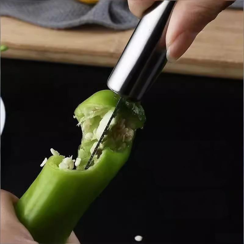 Stainless Steel Corer Chili Corer Bitter Gourd Seed Remover Core Digging Knife Green Pepper Cutter Seed Digging Tool Kitchen