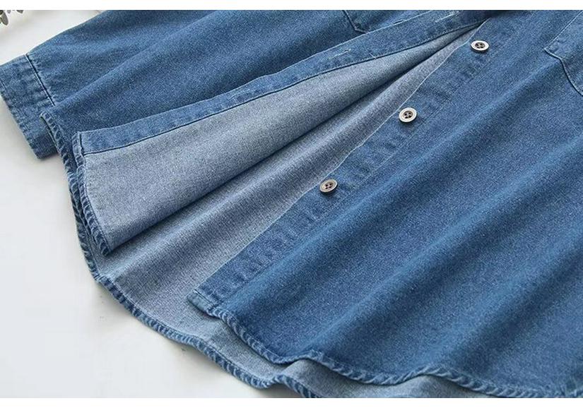 2024 Spring Plus Size Women's Denim Shirt - Long Sleeve Embroidered Cartoon Jacket for Chubby Girls