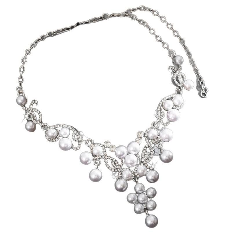 Elegant Pearl Crystal Flower Necklace Earring Set Alloy Jewelry Bride Wedding Party Chic Accessory