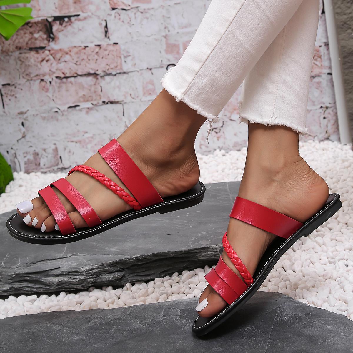 

2025 Летние сандалии на плоской подошве для женщин Повседневные пляжные тапочки больших размеров для женщин Pu andal 43 бордовый