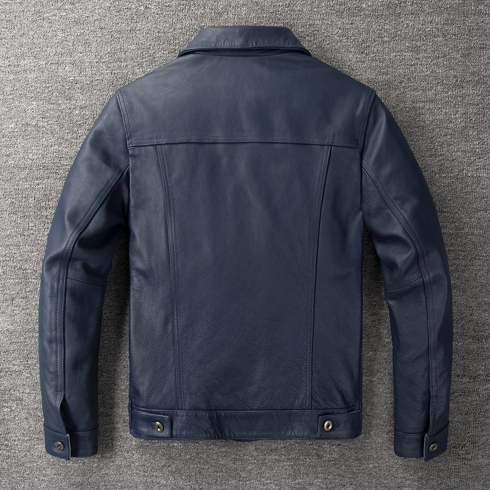 Classic 506 Style Genuine Cow Leather Jacket For Men Blue Black Natural Goatskin Coat Man  Slim Fit Soft Male Clothes Autumn