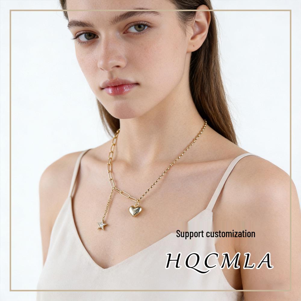 Heart & Star Necklace: Hip Hop, Cool Style, Light Luxury Design
