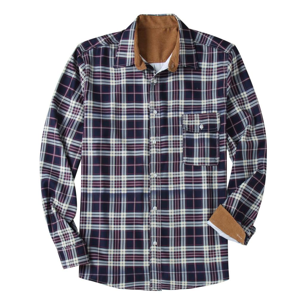 Mens Button Down Shirt Casual Flannel Plaid Slim Fit Long Sleeve Spread Collar Lightweight Tops