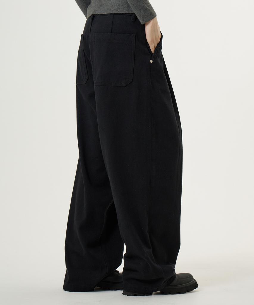 UNKNOWN PLANET Single-Pleat Wide Brushed Cotton Pants Black