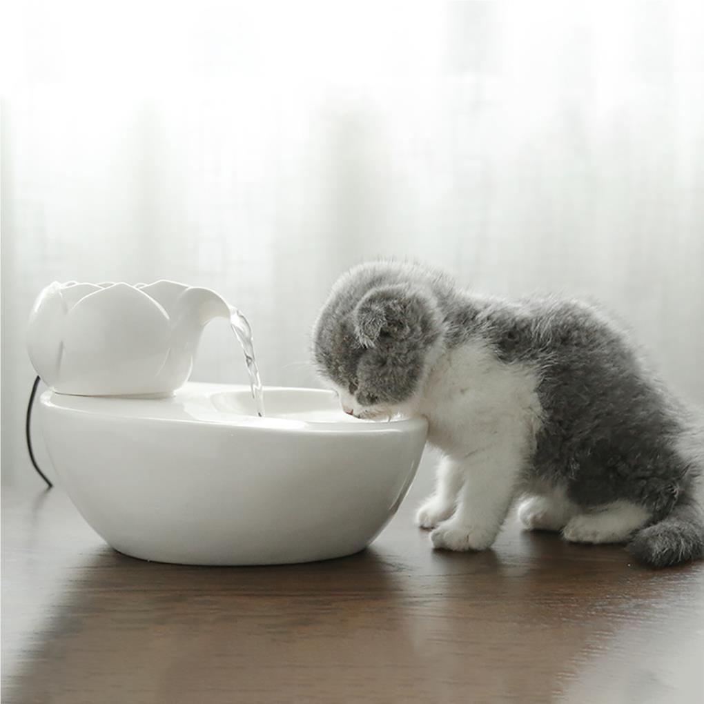 Ceramic Pet Water Fountain Portable Replacement Automatic Flower Shape Solid Color Pets Waterer Dispenser EU Plug