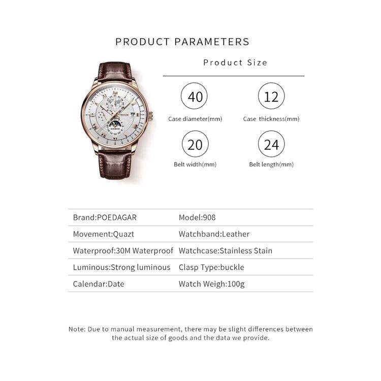 POEDAGAR Orologi da uomo al quarzo con data alla moda, di marca superiore, di lusso, impermeabili, luminosi, da uomo, militari, in pelle, sportivi, da polso, da uomo