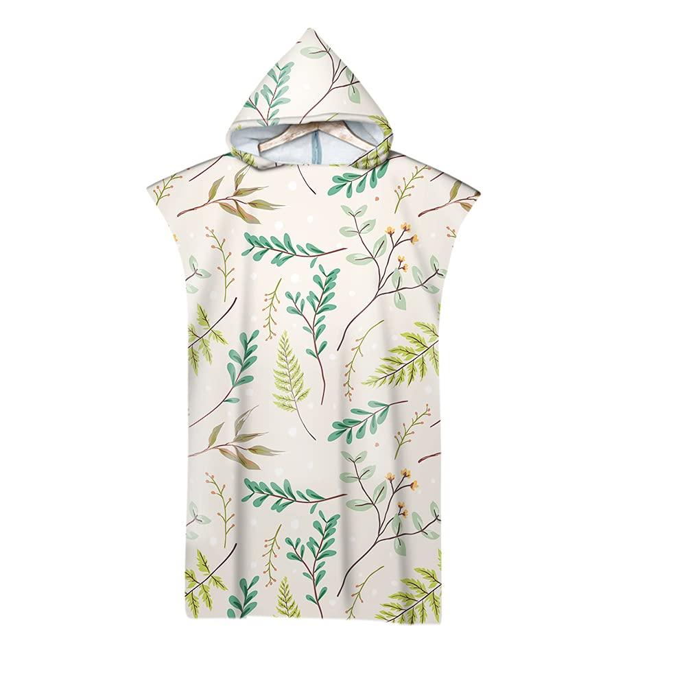 Botanical Floral Hooded Beach Towel Quick Dry Surf Poncho,Bath Towel,Sports Towels for Swimming, Beach, Surfing, Diving, Bathing